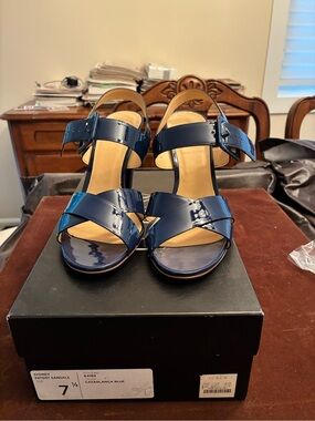 J. Crew Patent Navy Strappy Sandals